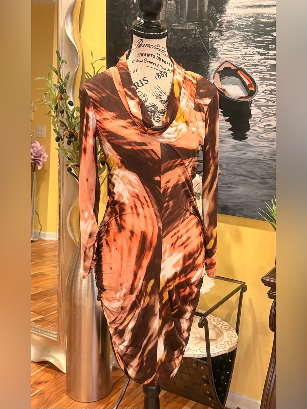 Bcbgmaxazria Long Sleeve Caramel and Chocolate Dress Size XS NWOT